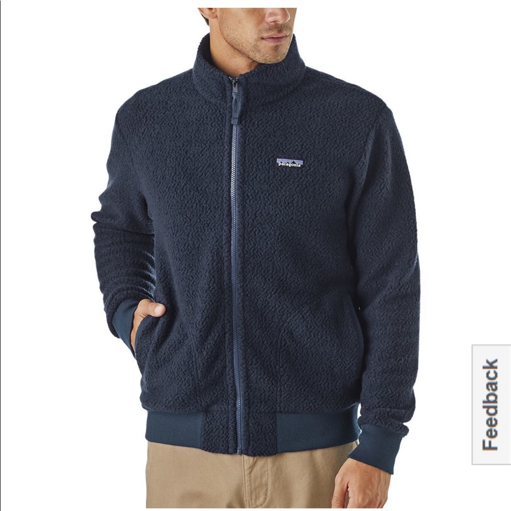 NWT Patagonia Mens Woolyester Fleece jacket Navy sz Large (NOTE: corporate logo)